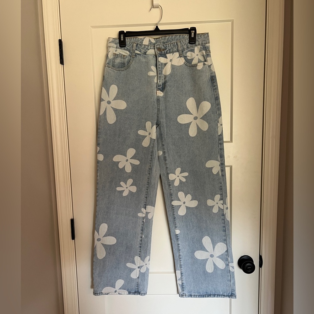 Floral Print High Waisted Jeans Size L